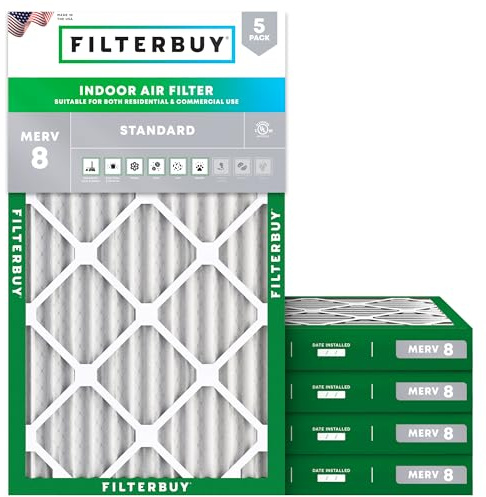 Filterbuy 10x18x2 Air Filter MERV 8 Essential Dust & Allergy Defense (5-Pack), Electrostatic Pleated HVAC AC Furnace Filters Replacement (Actual Size: 10.00 x 18.00 x 1.75)