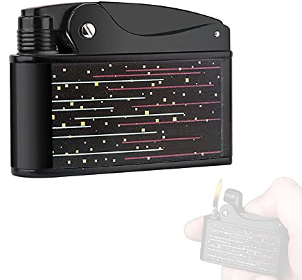 HB1 Retro Kerosene Lighter Grinding Wheel Personality Creative Open Flame Square Side Slip Wheel Lighters Men's Gift (Fuel Not Included),Horizontal