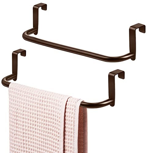 2 barre portasciugamani in metallo per armadio da cucina, in acciaio resistente, da appendere all'interno o all'esterno di porte, cucina, bagno, asciugamani, strofinacci e strofinacci (marrone)
