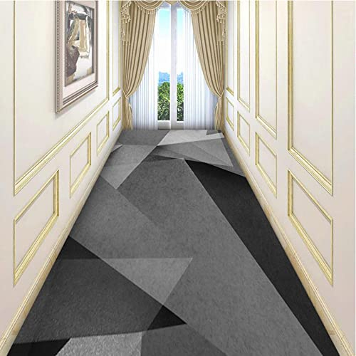 HJYDAQ Tapis de Coureur de Couloir Gris géométrique, Coureurs de Tapis Longs pour Les escaliers de Couloir de la Salle de Cuisine d'entrée, Largeur 60cm 70cm 80cm 90cm 100cm 120cm (Size : 70x350cm)