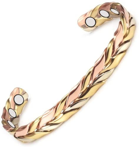 YINOX Bracelet Tressé Magnétique Réglable Unisexe 15,2 cm Rond Cuivre Cadeau Saint Valentin