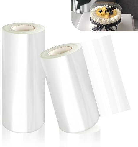 2 x Tortenrandfolie, Transparent Acetat Rolle, Acetat Kuchenstreifen, Acetat Rolle für Tortendeko Schokolade Mousse Kuchen Dessertringe (8cm/10cm)