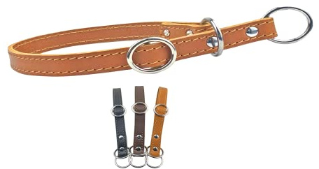 Zugstopp Hundehalsband, Lederhalsband, Cognac, M - 50cm mit Zugbegrenzung, Dressurhalsung, Zugstopper, einstellbar, robust, wetterfest, Leder