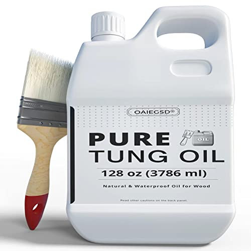 100% Pure Tung Oil for Wood Outdoor with Brush, Safe Food Grade Tung Oil Gallon for Wood Finish, Natural Waterproof Sealer Can Used on Cutting Boards, Outdoor Furniture, Butcher Blocks,128 Fl Oz