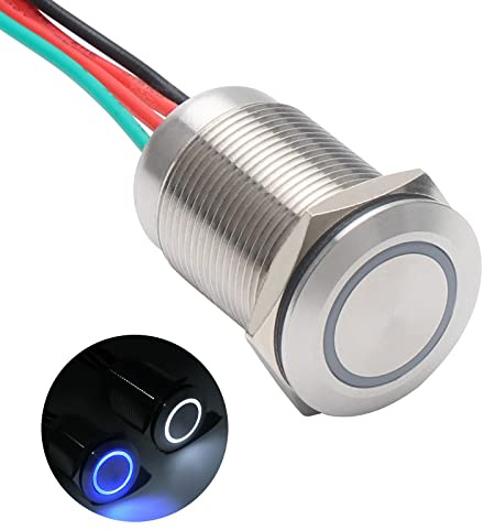 APIELE Stepless Touch Switch 19mm LED Dimmer Latching Switch DC 6V to 24V Blue White LED Suitable for 3/4 Mounting Hole (Stepless Dimming)