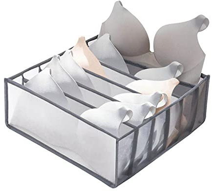 MELTU 1 Pcs Wardrobe Storage Organiser, Underwear Storage Organiser, Compartment Storage Boxes, Foldable Organiser Drawer for Sock, Bra, Belts (Grey-6 Cells-1Pcs)