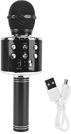 Micro karaoké Bluetooth sans Fil, Microphone à Condensateur Bluetooth Longue Durée de Vie de la Batterie Réduction du Bruit Poignée en Alliage d'aluminium pour la Diffusion de Concert (Le Noir)