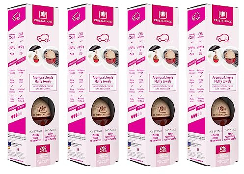 CRISTALINAS | Pack 4 Ambientadores Esfera para Coche| Aroma a Limpio | 100% Puro | Absorbe los Malos Olores de tu Vehículo con un agradable Aroma | Larga Duración 8 Semanas | 6 ml | 0% Alcohol