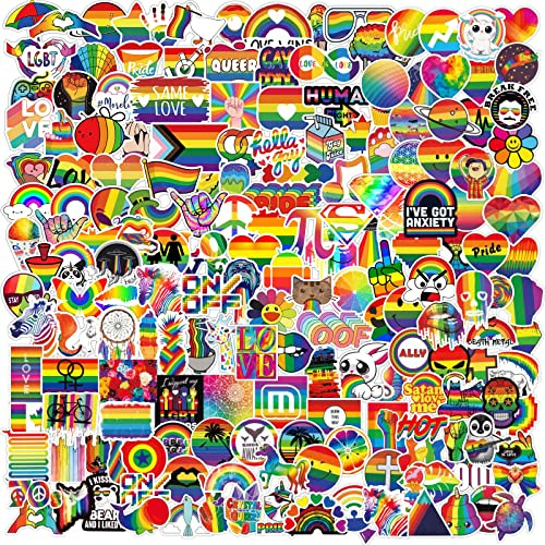 JULBEAR Pride Stickers,200Pcs Rainbow Stickers for LGBTQ Cool Water-Repellent Vinyl Pride Love Stuff Rainbow Decals for Laptop Case Water Bottles Motorcycle Helmet