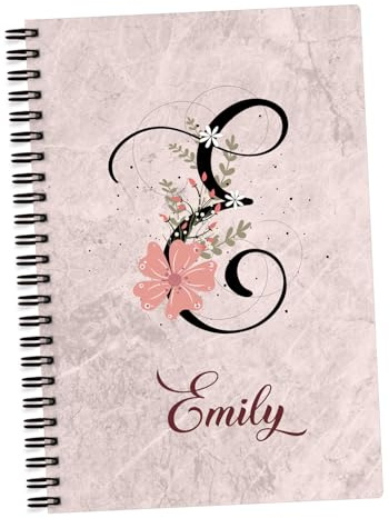 EnvyFone Personalised A5 Notebook - Marble Effect - Floral - Add Name/Initial - for School Homework Girls Ladies Work Gift