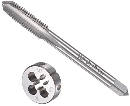 QUARKZMAN M7 x 1mm Metrischer Gewindebohrer und Rundmatrize Set x 1 Set 3 Flöten Schnellarbeitsstahl für Verarbeitung Hardware Werkzeug