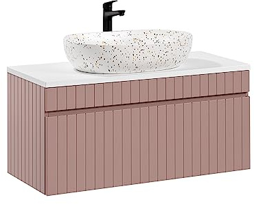 Mobile per lavabo Iconic Rose, 100 cm, pensile per lavabo sospeso, piano o lavabo incluso, colore rosa opaco (con piano di lavoro)