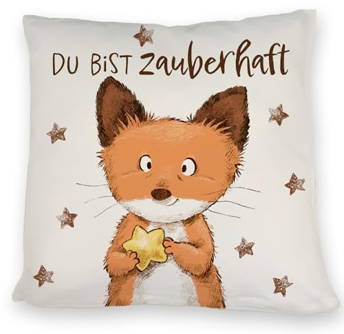 Fuchs Kissen mit Spruch Du bist zauberhaft EIN bequemes DekoKissen für die Couch Motiv Frauen Kuscheliger Kissen bezug Glücksbringer Stern Sofa Zeichnung Sterne Wunsch niedlich