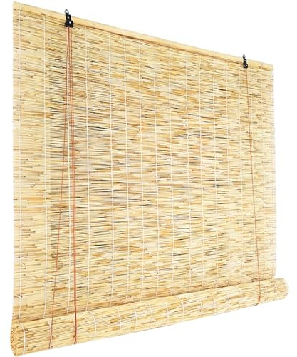 Bambusrollo Outdoor Aussenbereich Thermo Bambus Rollo 50cm 70cm 80cm 100cm 110cm 150cm Breit Jalousie Fenster Innen Raffrollo Raffstore Sichtschutz/Lichtfilterung/Wetterfest für Balkontür Garten (Col