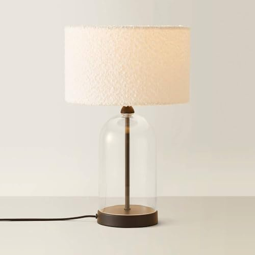ValueLights | Glass and Black Metal Bedside Table Lamp with a Cream Boucle Lampshade + LED Bulb | Home Décor, Bedside & Desk Lamp | Includes Bulb