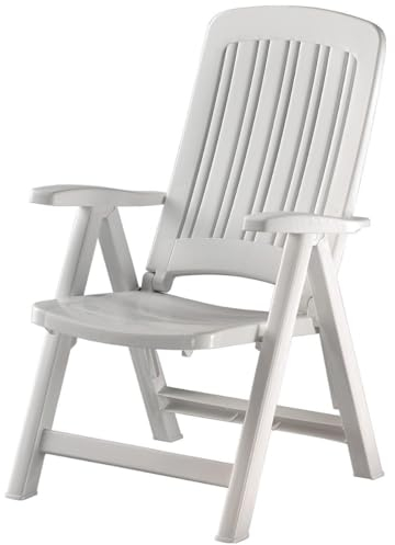 Tomaino -Gartenstuhl Klappbar aus Kunststoff - gartensessel wetterfest hochlehner 5 Positionen mit Armlehnen - Komfort und Entspannung für Balkon, Terrasse und Outdoor (Weiß)