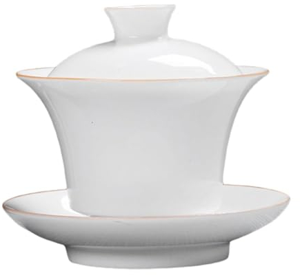 ZZTWER Chinesische Teetasse Kung Fu Retro-Teeschale mit Deckel, Porzellan-China-Teeschale, weiße chinesische Teetassen für den Couchtisch im Empfangsraum Teetassen mit Deckel