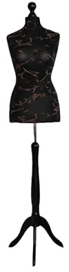 LUSORIA Schneiderpuppe, Schneiderbüste weiblich SCHWARZ - braune Blumen/schwarzes Dreibein (XXL 46/48)