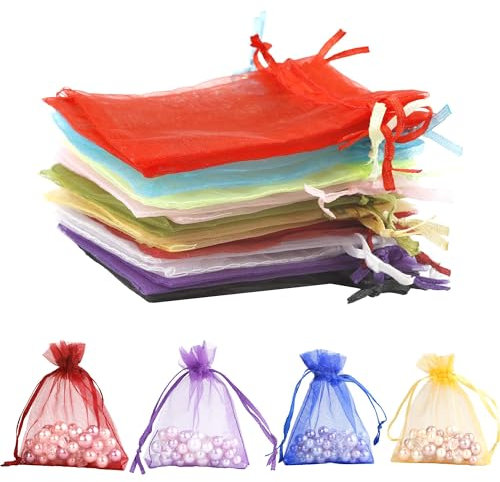 Tecfinty Organzasäckchen,100 Stück 8×10cm Organza Säckchen,Organzasäckchen Klein,Schmucksäckchen,Schmuckbeutel,Organza,Geschenksäckchen Klein,Trauben Schutzbeutel,Säckchen Zum Befüllen(Mehrfarbig)