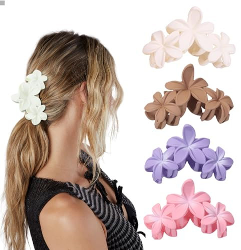 Yamobi 4 Stück Blumen Haarspangen Für Damen, Blume Haarspangen für Damen niedlich Haarspangen, Blumen Haarklammer Hawaiian Haar Blume Clip Matte Haarspange Haarklammer Bunt