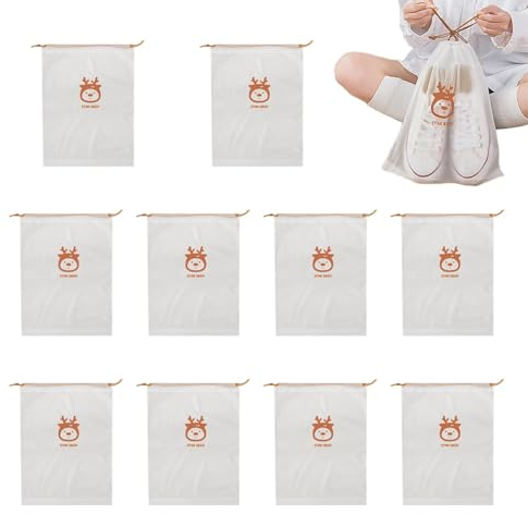 Quzente Schuh-Reisetaschen zum Verpacken, durchsichtige Schuhtaschen mit Kordelzug,10 Stück transparente Reise-Schuhtragetaschen | Wiederverwendbare staubdichte Schuh-Organizer-Taschen mit Kordelzug.
