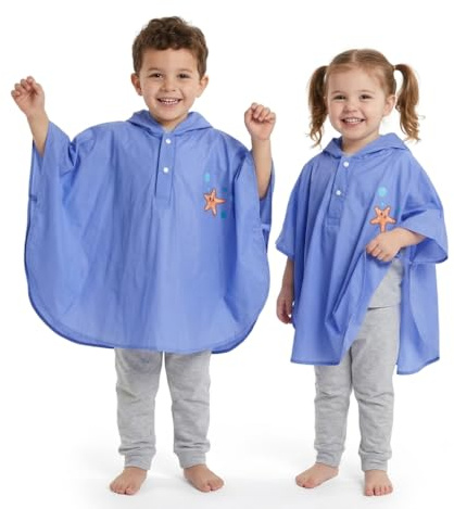 A2Z 4 Kids Boys Girls Waterproof Rain Poncho Lightweight Hooded Reusable - Raincoat Poncho 631 Blue 3-5
