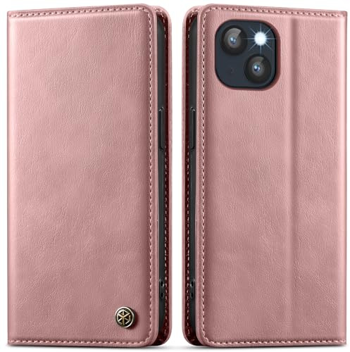 GUCASBE Handyhülle für iPhone 14 Klapphülle Hülle Leder | Premium PU Leder, 3 Kartenfächer + Geldscheinfach, Ständer, Brieftasche Flip Case, RFID Blockierung, Stoßfest, Rosa