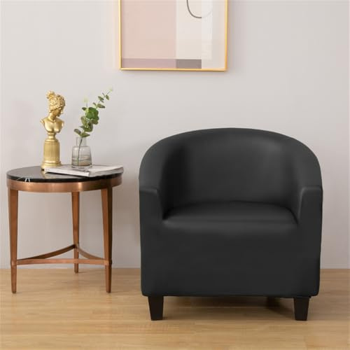 Hearda PU-Leder Sesselschoner 1-Teilig Sesselbezug, Wasserdicht Stretch Sesselüberwurf Weiches Modern Sesselhusse,für Wohnzimmer Clubsessel Esszimmer Büro Sessel Bezug (Schwarz)