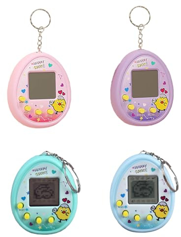 4 Pieces Virtual Electronic Digital Pets Keychains Nostalgic 168 Giga Pets in One Virtual Cyber Digital Nostalgic Handheld Electronic Toys for Kids Funny Play (Printed Color Version)