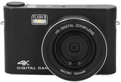 Digitalkamera, 4K 64MP HD Kompaktkamera i Aluminiumlegering med 1/4 Tums Skruvhål för Fotografering (Svart)