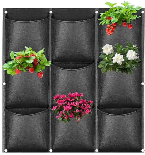 ACTOYS Vertikal Vägg Blomlåda Inomhus Utomhus, Hängande Planteringspåsar, Vertikal Planteringspåsar Trädgård med 9 fickor, Vertikal Trädgård för Heminredning Trädgård