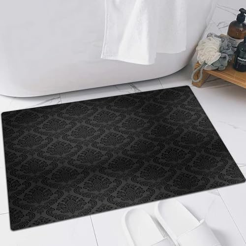 FSDGY Non-slip Barrier Mats Door Mat, Super Absorbent Entrance Rug Machine Washable Soft Floor Mat Carpet,Dark gray, antique damask motifs Victorian vintage revival design elements medieval b,24x35in