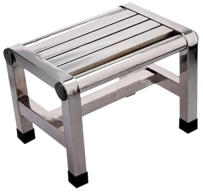 MERIGLARE Tritthocker Aus Metall, Edelstahlhocker, Multifunktionaler Fußhocker für Den Haushalt, Duschhocker, Tritthocker für Bett, Apartment, Kinder, 28.6cmx20cmx26cm