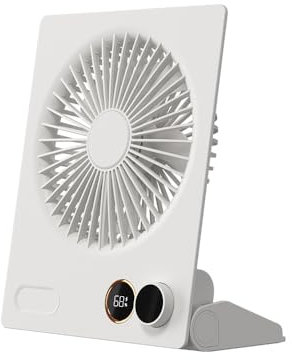 AXFEE Piccolo Ventilatore da Scrivania, 4000 mAh Mini Ventilatore da Tavolo USB,180° Pieghevole Vento Forte Ultra Silenzioso, con Telecomando e Display a LED, per Ufficio Casa Campeggio - Bianco