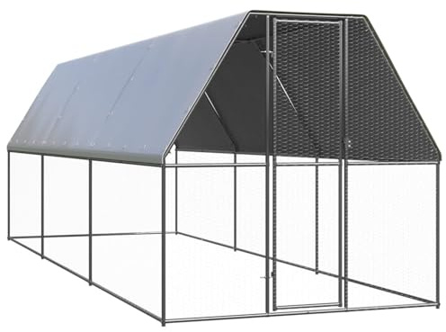 IKAYAA Freilaufgehege Hühner 2 x 6 x 2 m Hühnerstall Verzinkter Stahl Hühnergehege Freilauf Groß mit Sonnenschutzdach und Tür für Haustierkäfig Hühnerkäfig Vogelkäfig Kleintiere