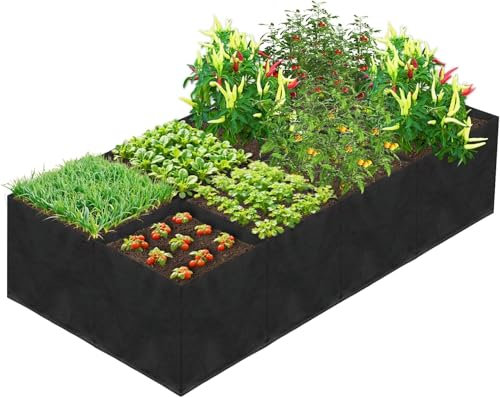 LATERN 128 Gallons 8 Grids Fabric Raised Garden Bed, 180CM x 90CM x 30CM Nonwoven Breathable Grow Bags Thickened Root Aeration Garden Pot Containers with Strap Handle for Flowers Vegetables Fruits