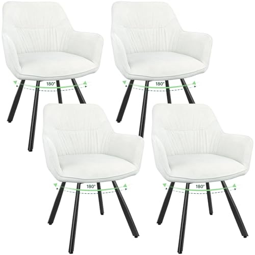WAFTING Chaise Salle à Manger Lot de 4,Chaise pivotante 180°avec accoudoirs,Chaise Velours de Cuisine Rembourrées avec Dossier Convient Aussi au Salon et la Salle de réception,Beige