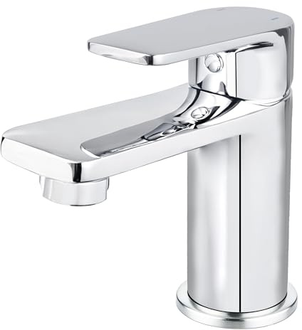 VANCOCO Wasserhahn Bad in Chrom, Höhe 86 mm, Wassersparend mit 24h Salzsprühtest (Klasse 10) – Einhebelmischer mit G3/8 Anschluss für Unterbauspülen & Waschbecken