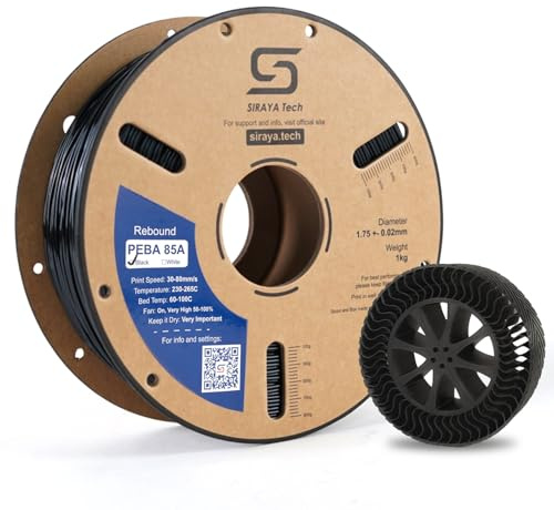 Siraya Tech Rebound PEBA 85A flexibel filament - Super TPU, mjukare hårdhet 85A, energiåterkoppling 62 %, lätt och hållbar med nylonbas (svart, 800 g)