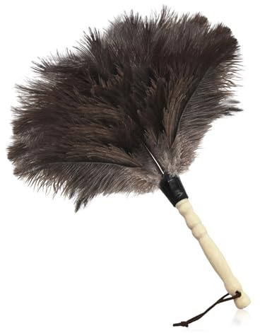 Flintronic Spolverino per Polvere, 35cm Spolverino con piume di struzzo simulate, Il manico in legno non è regolabile, Antistatico, Per lavori domestici, Pulizia Ventilatori Soffitto, Tetti et al