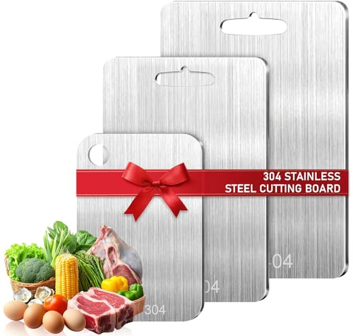 3 Pezzi Tagliere Acciaio Inox, 304 Tagliere In Acciaio Inossidabile, Taglieri Acciaio Inox, Cutting Board Multifunzione, Doppio Lato per Alimenti, Taglieri Cucina per Uso per Carne, Frutta, Verdura