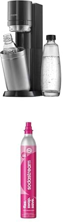 Bundle of sodastream Duo – Machine à eau pétillante, 1 bouteille 1L sans BPA et 1 bouteille en verre 1L incluses, noire + Sodastream Recharge de gaz supplémentaire 60L Quick Connect à clipser