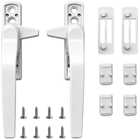 SHIQUAN 2 Pcs Upvc Window Handle, White, 14.5 x 2 x 4.5cm | Alloy Material, Window Handle Replacement, Waterproof and Rust-Proof, Window Handles for Upvc Windows