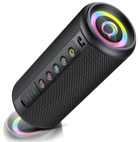 Portable Bluetooth Speaker with Loud Stereo Sound, 2026 Bluetooth 5.4 Speaker Wireless with 4 RGB Lights, TWS Pairing, 3 EQ Modes, Built-in Mic, IP7 Waterproof 20H Outdoor Speaker for Party Travel