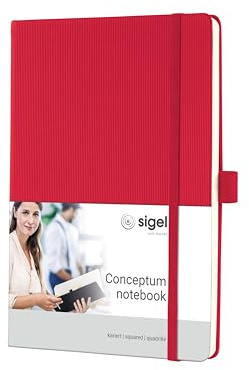 Sigel Conceptum Premium Notizbuch A5 kariert rot Hardcover | CO654, 194 nummerierte Seiten, Inhaltsverzeichnis, Falttasche und Stiftschlaufe