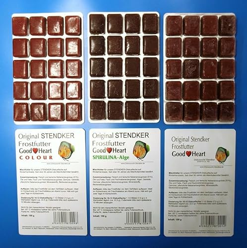 Frostfutter Sparpaket 51 x Stendker GoodHeart Mix (normal/Colour/SPIRULINA) Diskus Futter Diskusfutter 100g Blister/für gesunde farbenprächtige Diskusfische + 100g Beef-Lover Granulat Gratis dazu