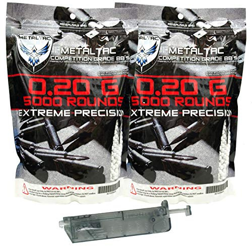 MetalTac Airsoft BBS .20g 10000 Rounds Match Grade BB Pellet, Plastic 0.20 gram 6mm for Airsoft Guns Ammo with Speed Loader
