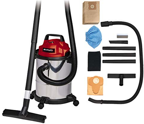 Einhell Aspiradora en seco y húmedo eléctrica con Cable - TC-VC 1815 S. 220-240 V, 50 Hz, 1250 W, 15 litros, Potencia de succión de 180 mbar, 79 dB, Velocidad de 37700 CV + 5 Bolsas de 15L