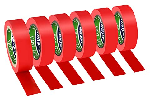Xrkuu Paquete de 6 cintas aislantes rojas, 17 mm x 9 m, cinta aislante impermeable, cinta adhesiva de PVC para proyectos de cableado