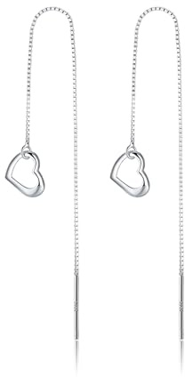 Reffeer Solide 925 Sterling Silber Liebe Herz Einfädler Ohrringe Quaste Kette für Frauen Mädchen Herz Baumeln Ohrringe Lange Tropfen